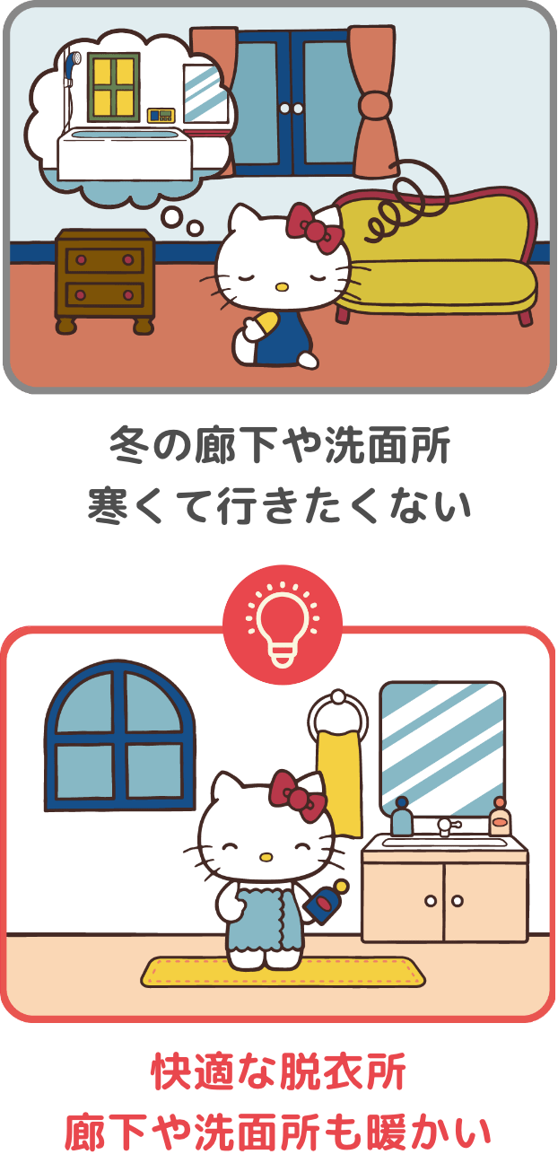 冬の廊下や洗面所寒くて行きたくない → 快適な脱衣所廊下や洗面所も暖かい